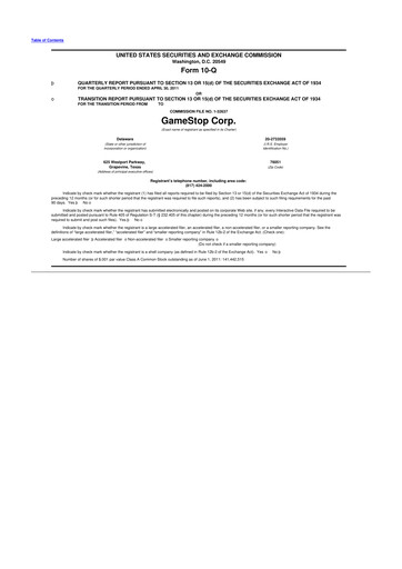 Miniature GameStop
 10-Q Rapport trimestriel 2012 