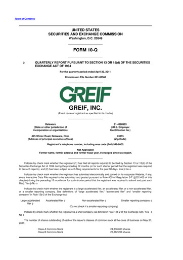 Thumbnail Greif 10-Q Quarterly Report FY2011 