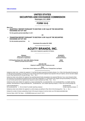 Thumbnail Acuity Brands
 10-Q Quarterly Report FY2011 