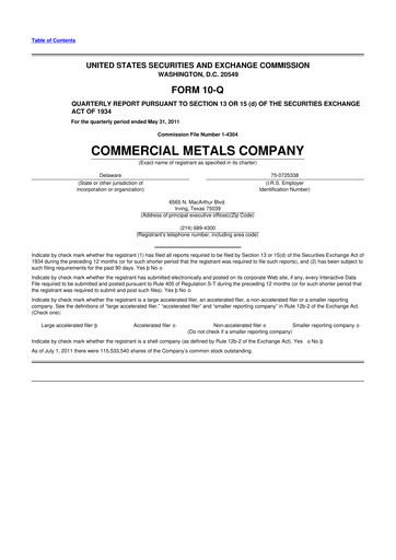 Thumbnail Commercial Metals Company 10-Q Quarterly Report FY2011 