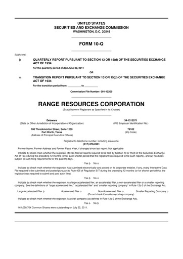 Thumbnail Range Resources
 10-Q Quarterly Report FY2011 