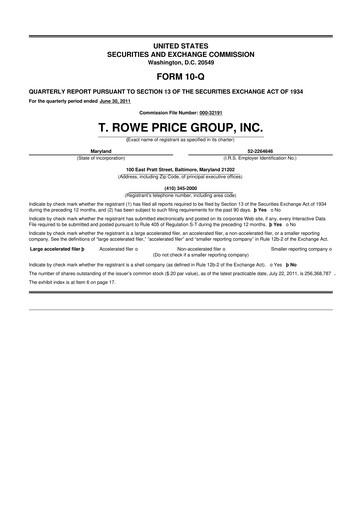 Thumbnail T. Rowe Price
 10-Q Quarterly Report FY2011 