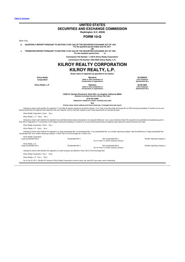 Thumbnail Kilroy Realty 10-Q Quarterly Report FY 