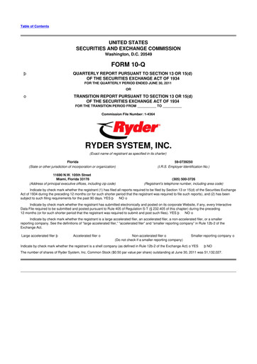 Thumbnail Ryder
 10-Q Quarterly Report FY2011 