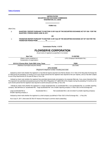 Thumbnail Flowserve
 10-Q Quarterly Report FY2011 