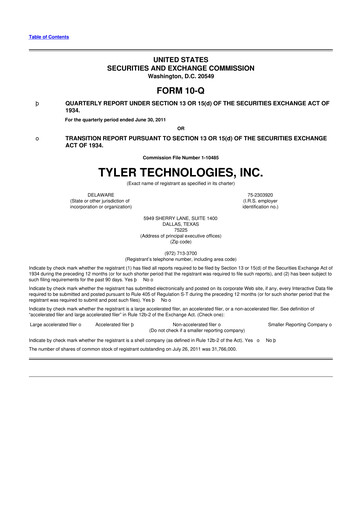 Thumbnail Tyler Technologies
 10-Q Quarterly Report FY2011 