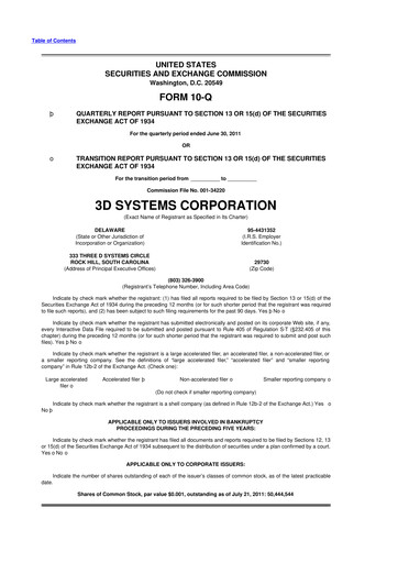 Thumbnail 3D Systems 10-Q Quarterly Report FY2011 