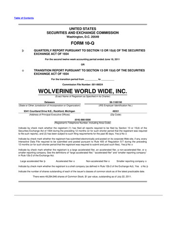 Thumbnail Wolverine World Wide
 10-Q Quarterly Report FY2011 