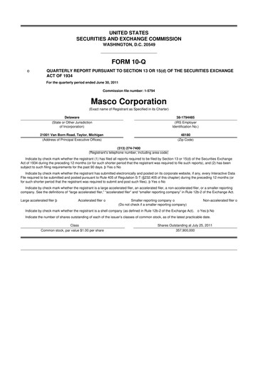 Miniature Masco 10-Q Rapport trimestriel 2011 