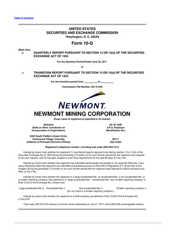 Thumbnail Newmont 10-Q Quarterly Report FY2011 