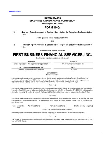 Thumbnail First Business Financial Services 10-Q Quarterly Report FY2011 