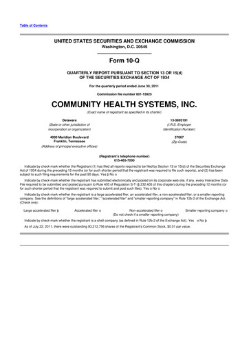 Thumbnail Community Health Systems
 10-Q Quarterly Report FY 