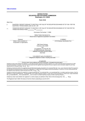 Thumbnail Mettler Toledo 10-Q Quarterly Report FY2011 