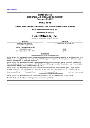 Thumbnail HealthStream 10-Q Quarterly Report FY2011 