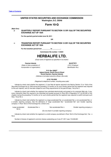 Thumbnail Herbalife 10-Q Quarterly Report FY2011 