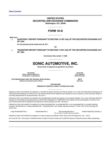 Thumbnail Sonic Automotive
 10-Q Quarterly Report FY2011 