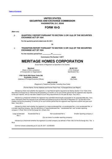 Thumbnail Meritage Homes 10-Q Quarterly Report FY2011 