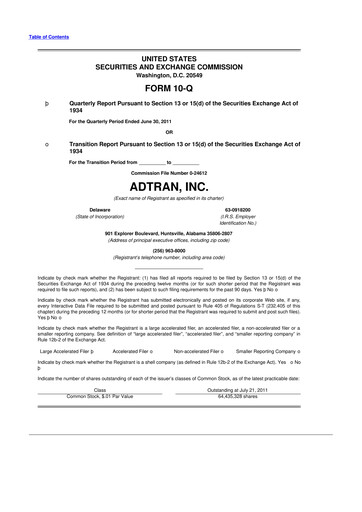 Thumbnail ADTRAN 10-Q Quarterly Report FY2011 