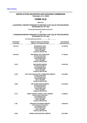 Thumbnail FirstEnergy 10-Q Quarterly Report FY2011 