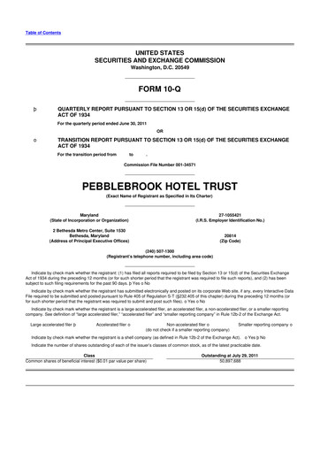 Thumbnail Pebblebrook Hotel Trust 10-Q Quarterly Report FY2011 