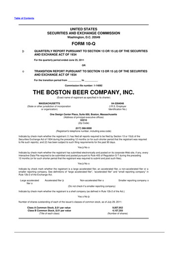 Thumbnail Boston Beer Company 10-Q Quarterly Report FY2011 
