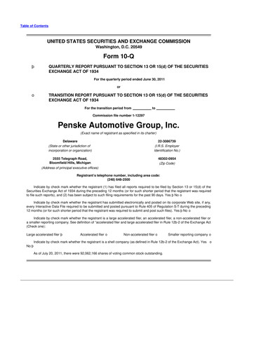 Thumbnail Penske Automotive Group 10-Q Quarterly Report FY2011 