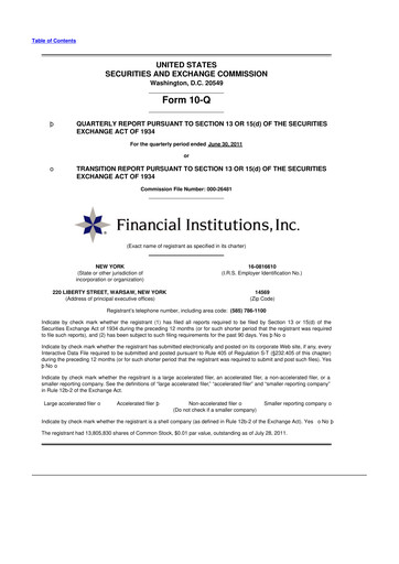 Thumbnail Financial Institutions 10-Q Quarterly Report FY2011 