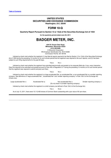 Thumbnail Badger Meter
 10-Q Quarterly Report FY2011 