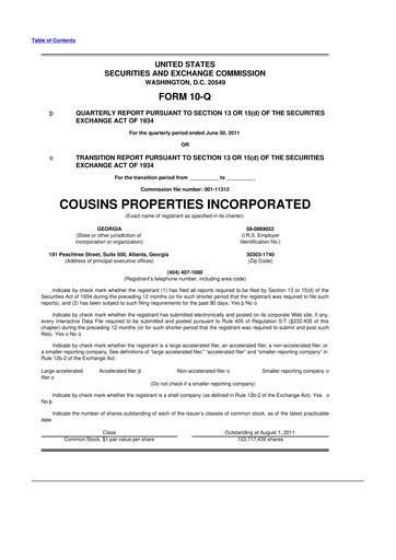 Thumbnail Cousins Properties
 10-Q Quarterly Report FY 