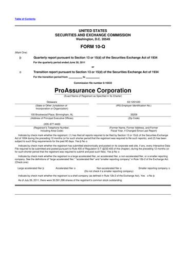 Thumbnail ProAssurance 10-Q Quarterly Report FY2011 