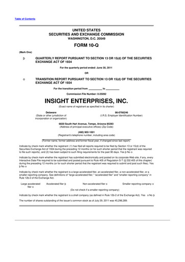 Thumbnail Insight Enterprises
 10-Q Quarterly Report FY2011 