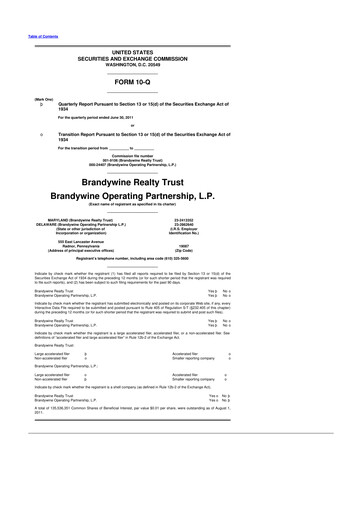 Thumbnail Brandywine Realty Trust
 10-Q Quarterly Report FY 