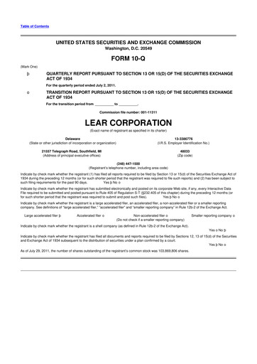 Thumbnail Lear Corporation
 10-Q Quarterly Report FY2011 