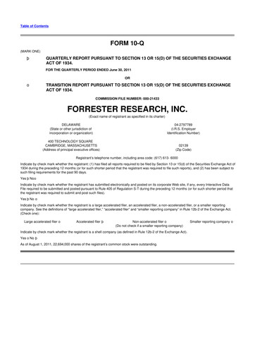 Vorschaubild Forrester Research
 10-Q Quartalsbericht 2011 