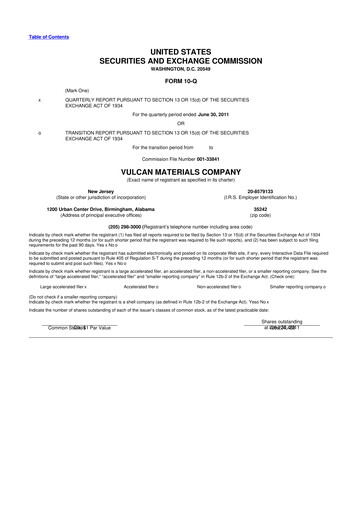 Thumbnail Vulcan Materials 10-Q Quarterly Report FY2011 