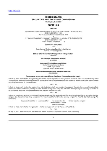 Vorschaubild Bank of America  10-Q Quartalsbericht 2011 