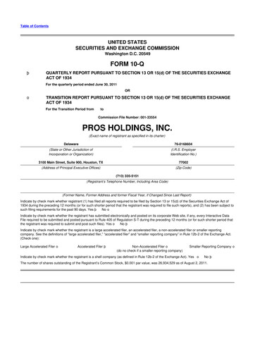 Thumbnail PROS Holdings, Inc.
 10-Q Quarterly Report FY2011 