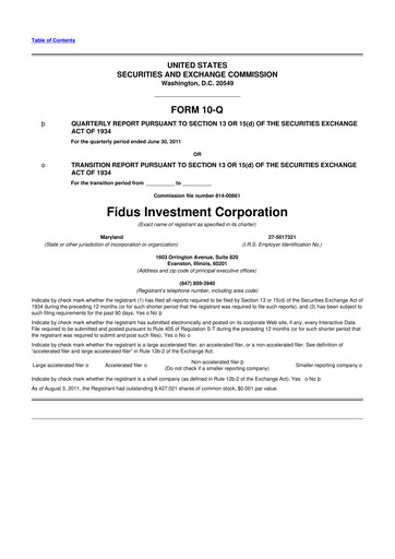 Miniature Fidus Investment Corporation 10-Q Rapport trimestriel  