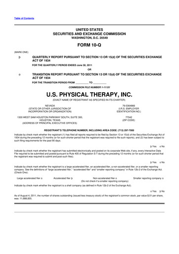 Thumbnail U.S. Physical Therapy, Inc. 10-Q Quarterly Report FY2011 