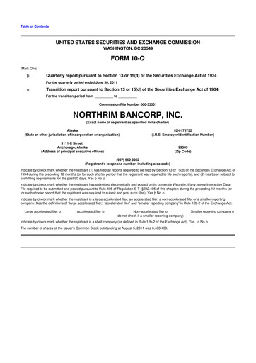 Thumbnail Northrim BanCorp 10-Q Quarterly Report FY2011 