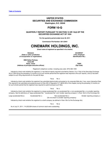 Thumbnail Cinemark Theatres
 10-Q Quarterly Report FY2011 