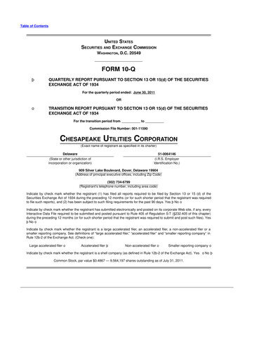Thumbnail Chesapeake Utilities
 10-Q Quarterly Report FY2011 