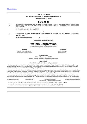 Thumbnail Waters Corporation 10-Q Quarterly Report FY2011 