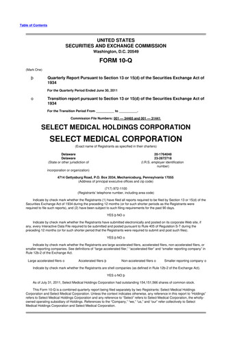 Thumbnail Select Medical Holdings 10-Q Quarterly Report FY2011 