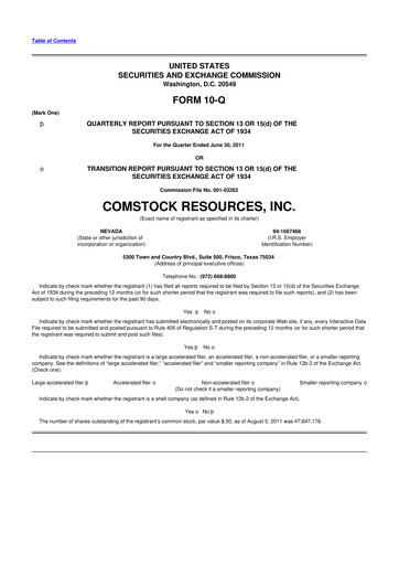 Thumbnail Comstock Resources 10-Q Quarterly Report FY2011 
