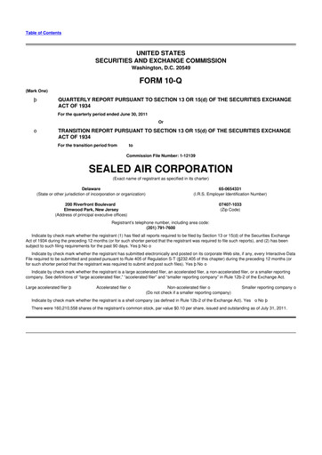 Thumbnail Sealed Air
 10-Q Quarterly Report FY2011 