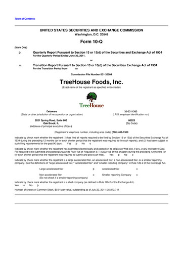 Vorschaubild TreeHouse Foods
 10-Q Quartalsbericht 2011 
