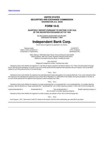 Miniature Independent Bank Corp. 10-Q Rapport trimestriel 2011 