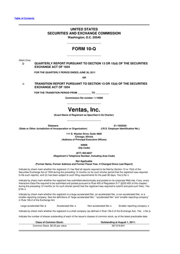 Miniature Ventas 10-Q Rapport trimestriel 2011 