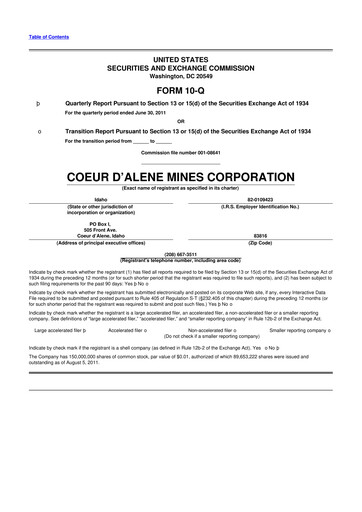 Vorschaubild Coeur Mining
 10-Q Quartalsbericht 2011 